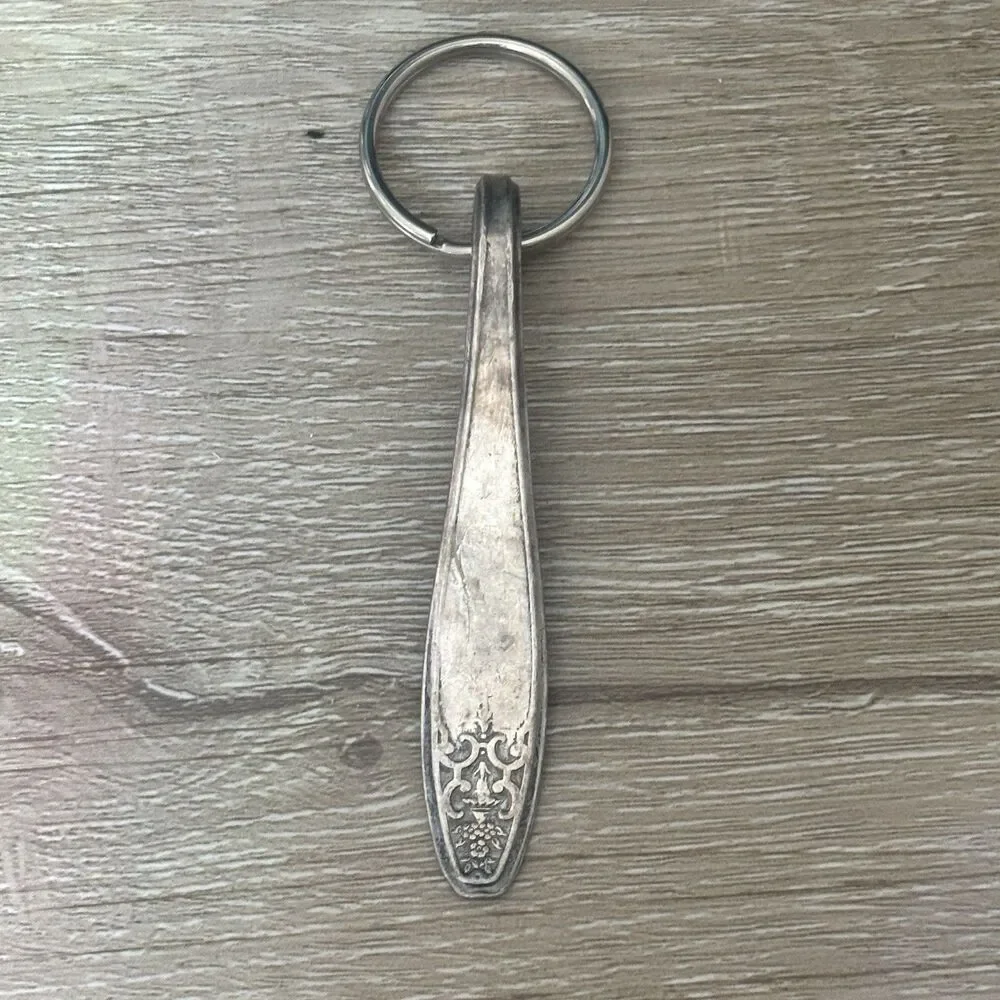 Vintage Silver Plate Spoon Handle Keychain Upcycled Boho Antique Flatware 3 Inch
